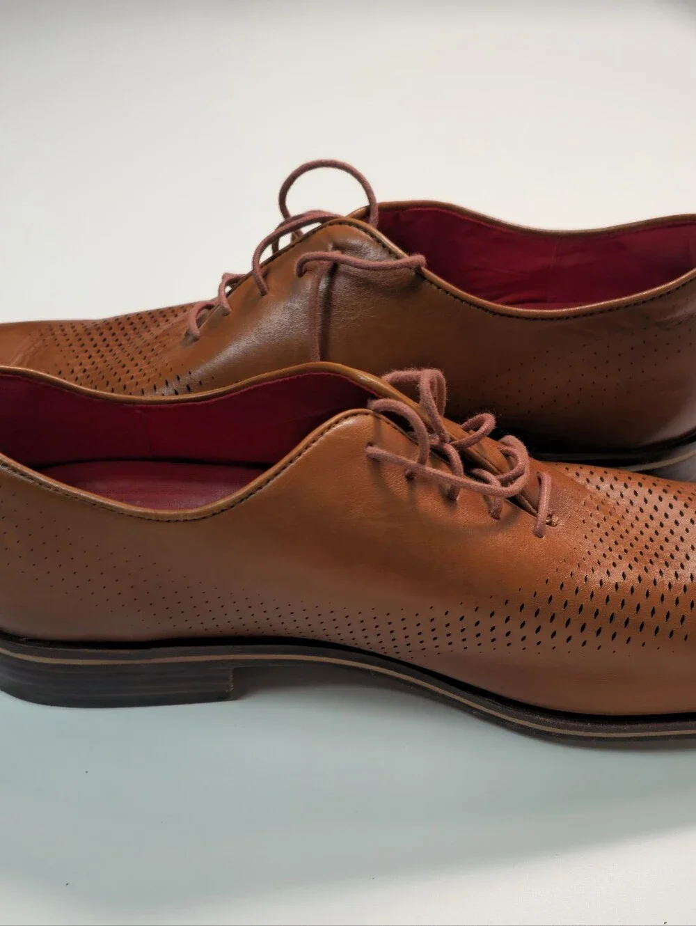 Cole Haan Tan Brown Perforated Leather Derby Oxfords